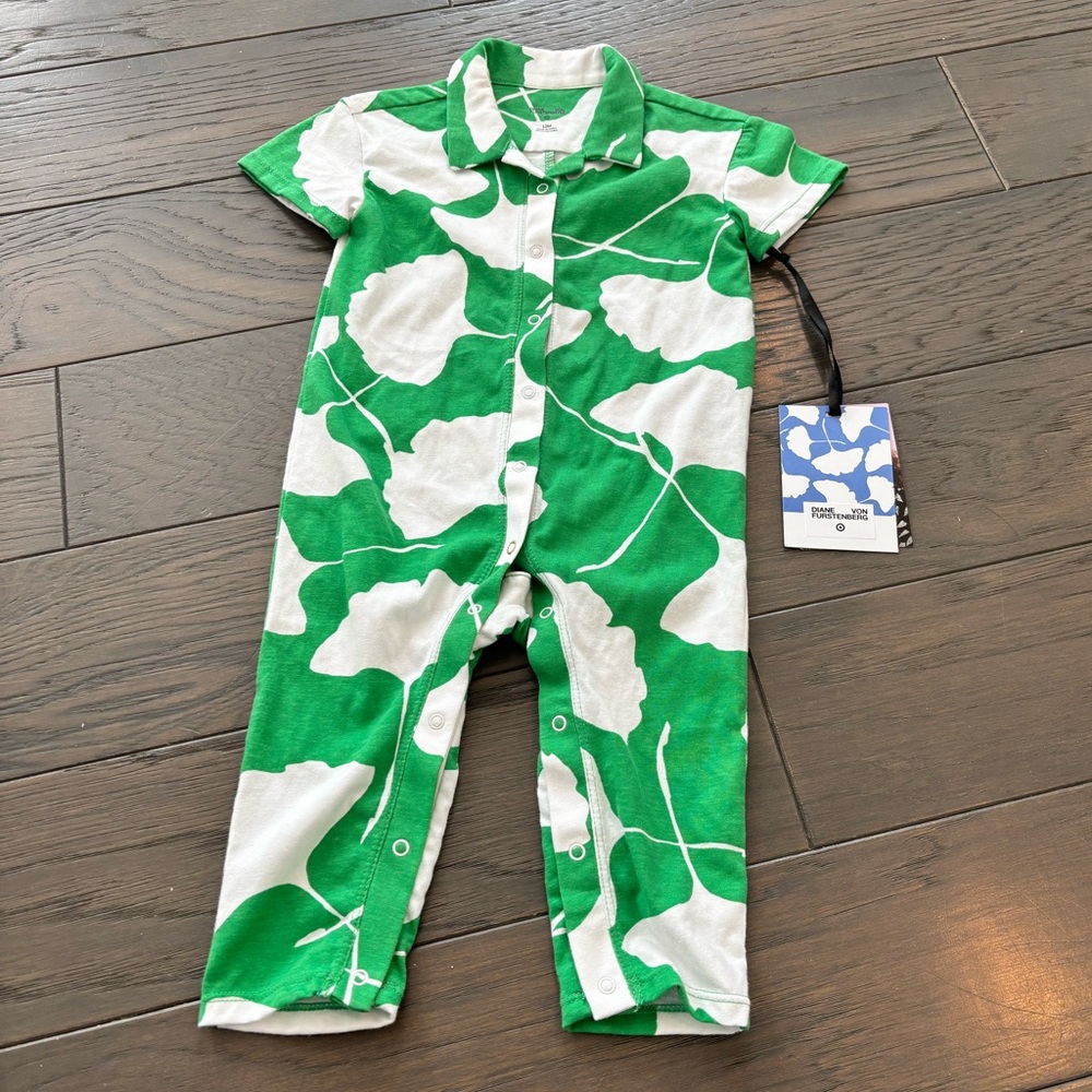 Diane Von Furstenberg Green and White Floral Baby Romper One Piece